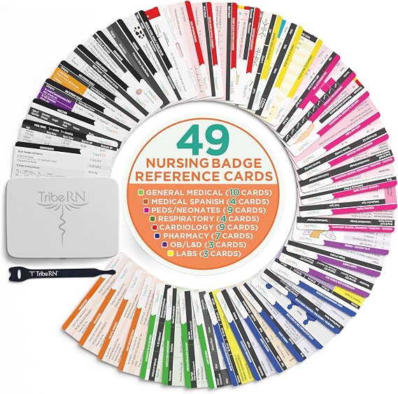 Badge Guru 2.0 by Tribe RN - 49 Nursing Reference Cards for Med School and Nursing School Students - Cheat Sheet Flash Cards