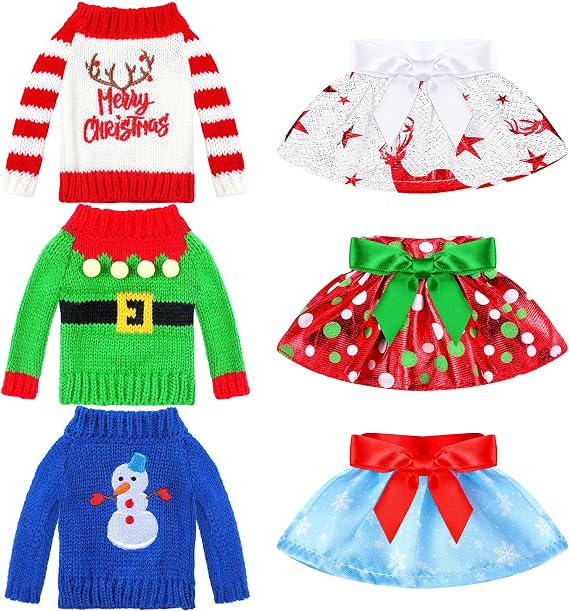 Hungdao 6 Pcs Christmas Doll Clothes Sweater Skirt Accessories, Cute