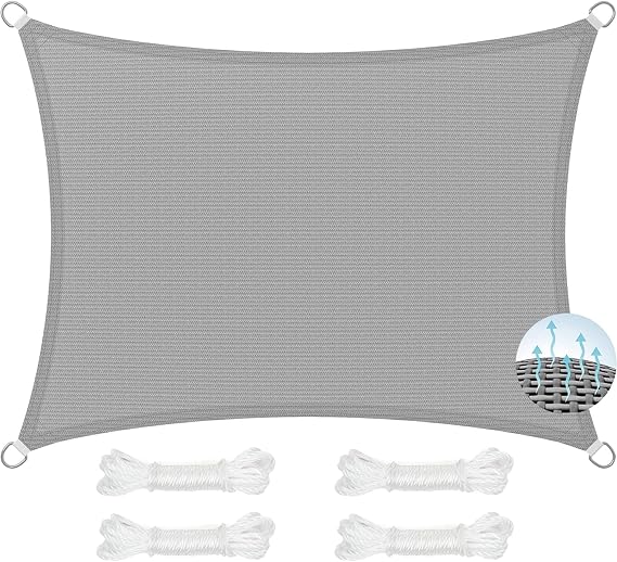 Sun Shade Sail Rectangle 150 x 230 cm, Dustproof and Windproof Resistant Durable Perfect, Sun Shade Sail Rectangle Shade Sails, for Outdoors,Garden,Patio, Light Grey