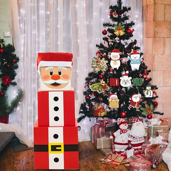 Joy Bang Christmas Gift Boxes with Lids for Presents, Large Santa Claus Stacking Boxes Christmas Eve Decorative Nesting Box Xmas Stackable Gift Storage Box Decorations for Party