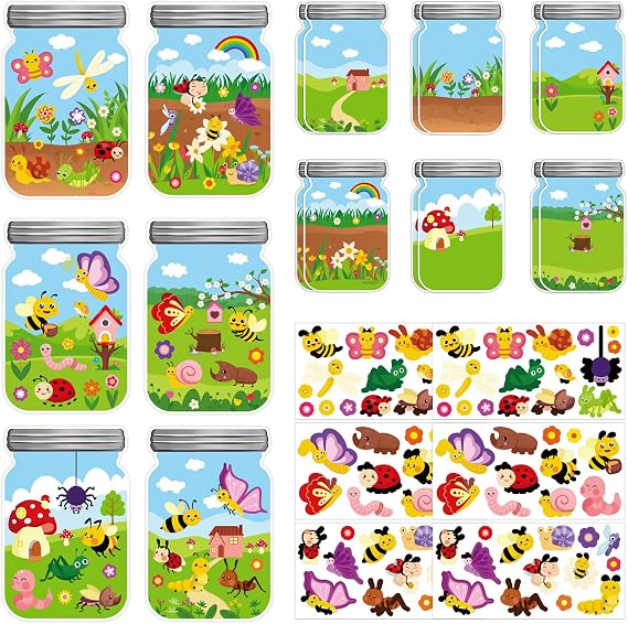 Hedeey 12 Packs Summer Insect Craft Kits, Make Your Own Bug Paper Craft Set, Spring DIY Art Craft Kits for School Home Game Activities (Bug 12)