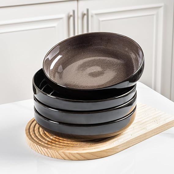 LERATIO 8.5" Ceramic Pasta Bowls Set of 4,38oz Large Stoneware Bowls Set | Reactive Glaze Serving Bowls Set,Wide Bowl for Pasta,Salad,Fruit & Noodles,Housewarming & Wedding Gift-Chestnut