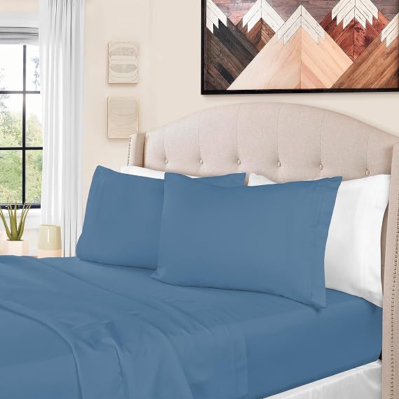 BNM Luxury Egyptian Cotton Bedsheet Set, 1500 Thread Count Bedding, Ultra Soft, Premium Quality, Wrinkle Free, Includes 1 Fitted Sheet, 2 Pillowcases, 1 Flat Sheet, California King, Medium Blue