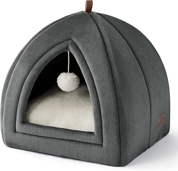 Bedsure Cat Cave Bed Indoor - Flannel Hooded Cat Igloo House, 40x40cm