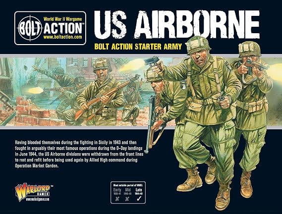 Warlord Bolt Action US Airborne Starter Army 1:56 Tabletop Miniatures - Plastic Paintable Miniature WWII Soldiers Set, Unpainted Table Top 28mm Military Minifigures for Adults - Gaming Figurines Pack