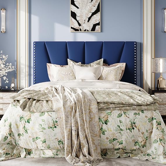 SHA CERLIN Queen Size Velvet Bed Frame with Adjustable Headboard, Blue