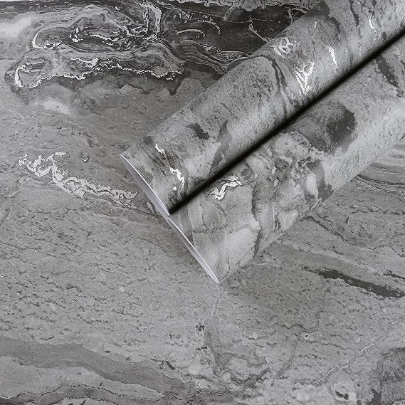 CHIHUT Self Adhesive Dark Grey Marble Contact Paper Peel and Stick 17.7x100 Waterproof Marble Wallpaper for Countertops Removable Countertop Contact Paper for Kitchen Cabinets Walls Shelves