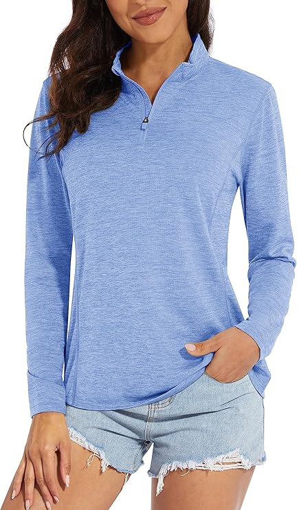 MAGCOMSEN Women's UPF 50+ Sun Shirts Long Sleeve 1/4 Zip Pullover Quick Dry Workout Hiking Tops Running Athletic Shirts