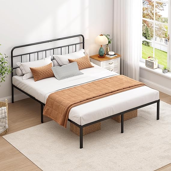 King Bed Frame with Classic Headboard, Black