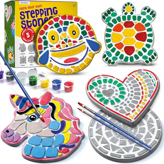Stepping Stones Painting Kit for Kids - 5 Paint Your Own Garden Stones