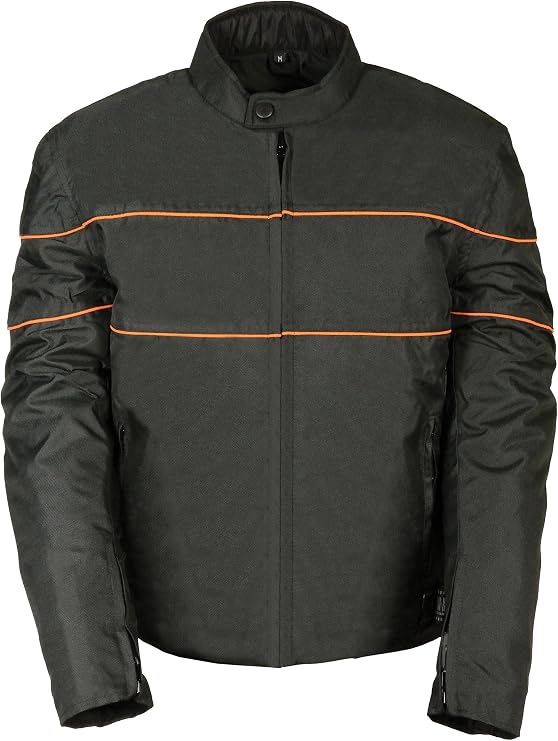NexGen SH2285 Men's Black with Orange Stripes Scooter Style Textile Jacket