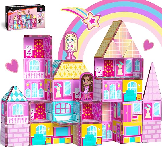 GobiDex 40PCS Princess Magnetic Tiles Doll House for Girls with 2 Dolls