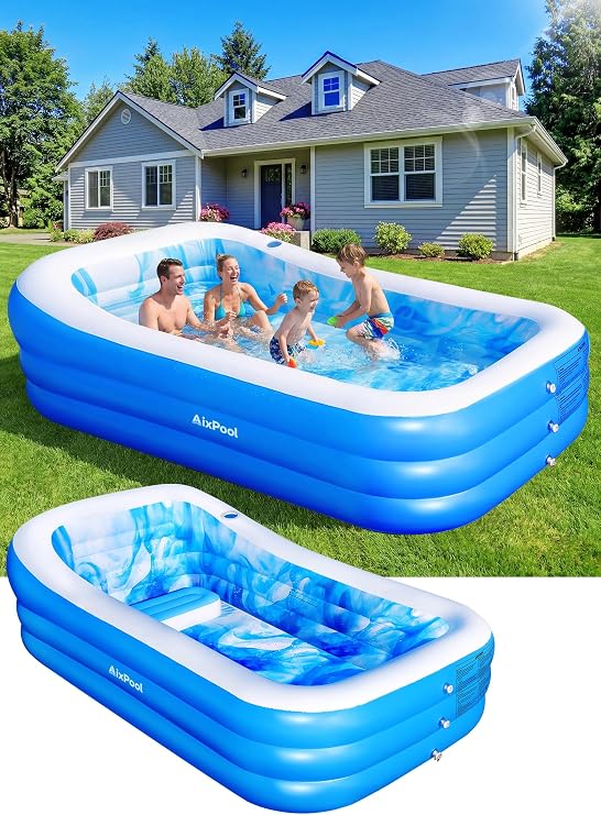Inflatable Pool with Seat & Headrest,Large Blow Up Pool98x63x21.6IN