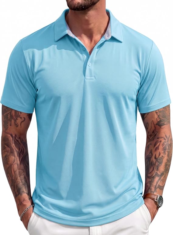 MAGCOMSEN Mens Polo Shirts Short Sleeve Cotton Pique Classic Fit Golf Shirt