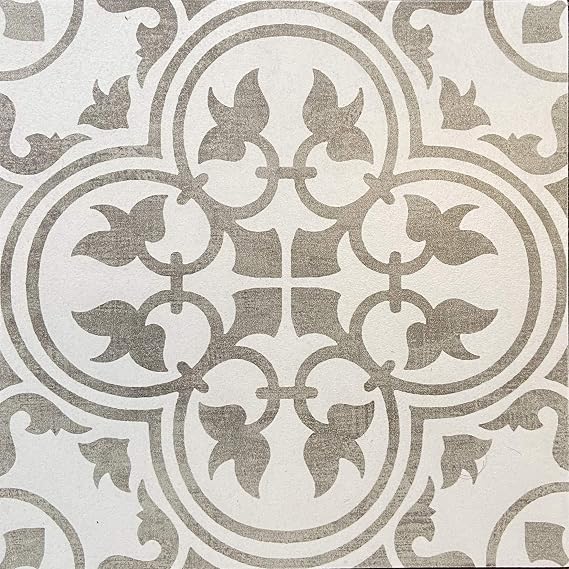 Flora 12x12 Gray White Encaustic Ceramic Tile (One Piece)