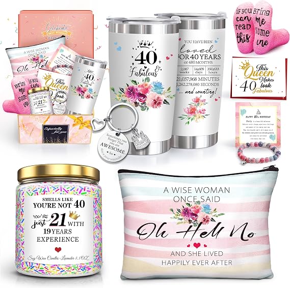 ShinnyWis 40th Birthday Gifts for Women,Happy 40th Birthday Gifts for Friends Her Mom Wife Sister Coworker,Tumblers Gifts Set for 40 Year Old Women,Funny 40 Birthday Gifts Ideas