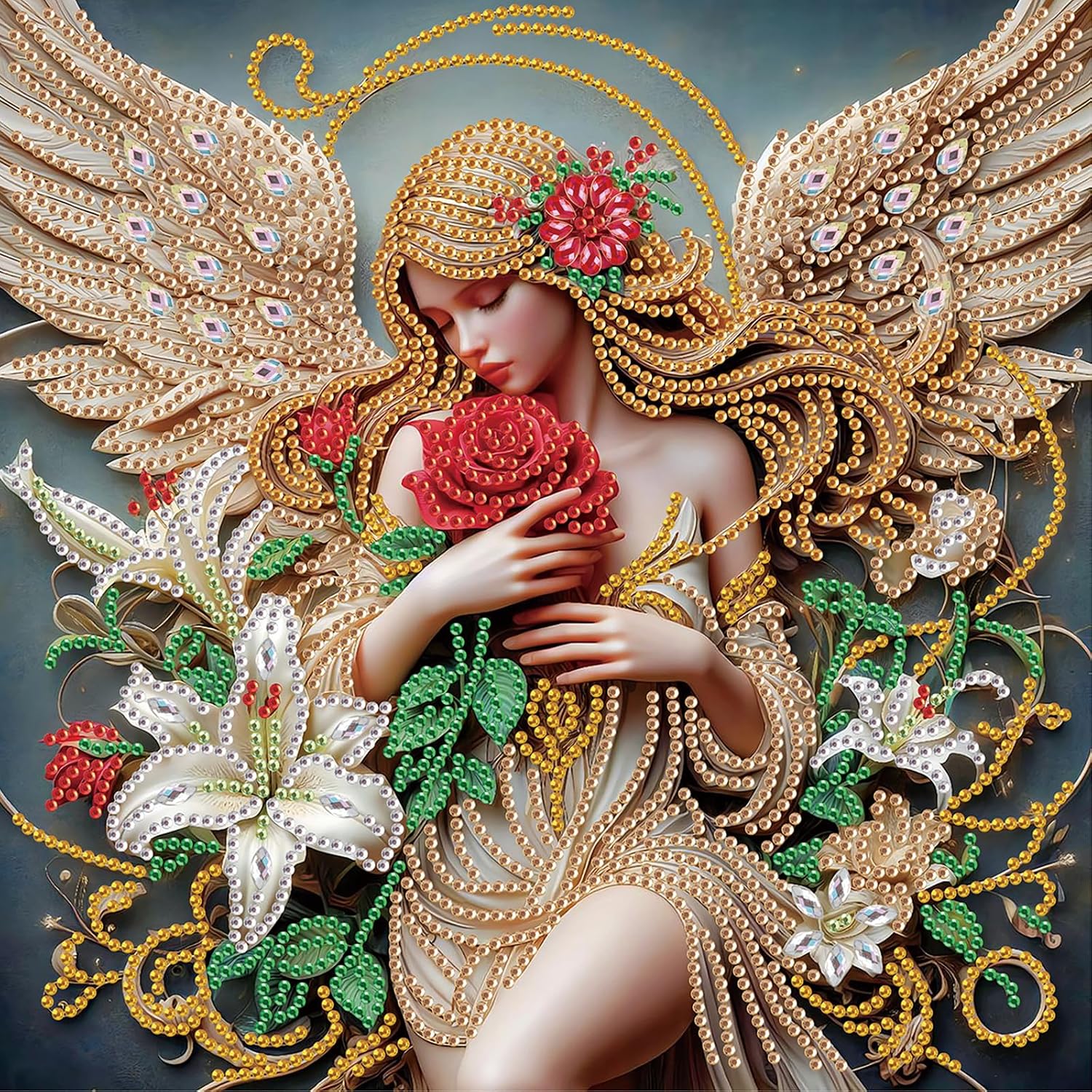 TDFERAN 30X30 Diamond Painting Angel Kits Adults Angel Gently EmbracesRose Gem Art Wings Shining Puzzle Guarding Worlds Gentleness Giving People Peace Beauty DIY Handmade Works Small Size
