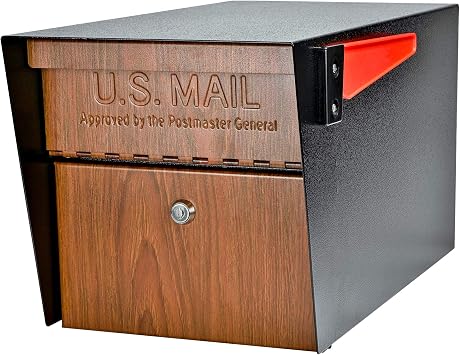 Mail Boss Curbside, Wood Grain 7510 Mail Manager Locking Security Mailbox, Steel, Black
