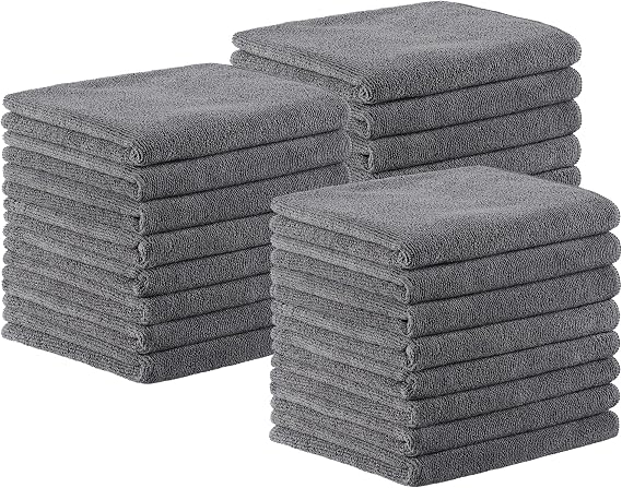 Arkwright Bleach Resistant Salon Towels 24 Pack Microfiber Hair Towels, Soft, Absorbent, Quick Dry, Lint Free Spa & Barber Towels for Hair Stylist, Nail Salon & Esthetician, 16 x 27, Grey