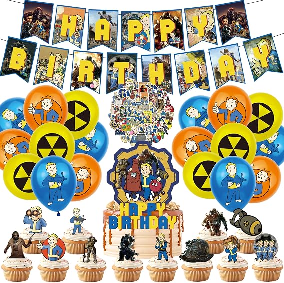 Gaming Birthday Party Decoration, Include Birthday Banner, Cake Topper, Latex Balloons, and 50pcs Stickers for Kids Teens Gaming Fan Fans Party Supplies