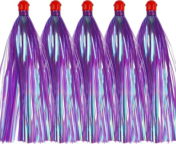 Mylar Flash Teaser Tails Fishing Bucktail Lures - Weighted Jig Heads 0.35oz Trolling Skirts for Saltwater Ballyhoo Strip Baits