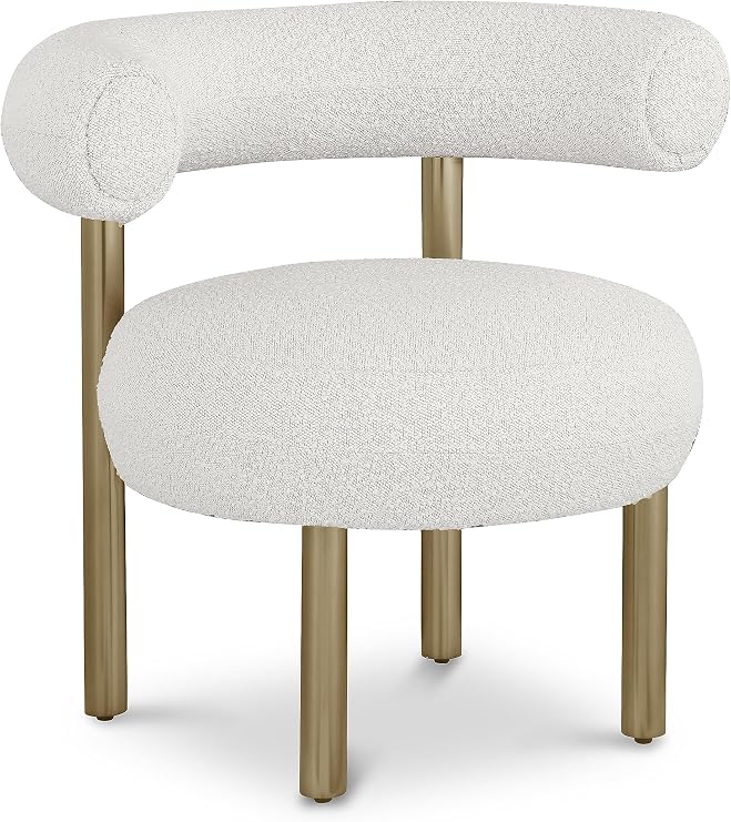Meridian Furniture 494Cream Bordeaux Collection Modern | Contemporary Upholstered Accent Chair with Rich Cream Boucle Fabric, Brushed Brass Finish, Iron Metal Frame, 31.5" W x 27" D x 28" H, Cream
