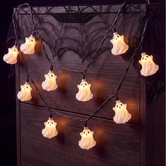 SUNSGNE Halloween Ghost LED String Lights 8.5FT Indoor String Lights with 10 LED White Genius for Outdoor Patio Indoor Home Bedroom Kids Room School Wall Decor