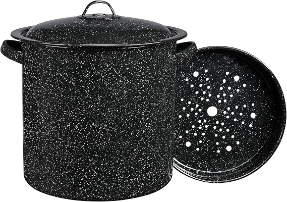 Granite Ware 15.5 Qt Steamer Pot With Rack, Set of 3 - Nonstick (Black)