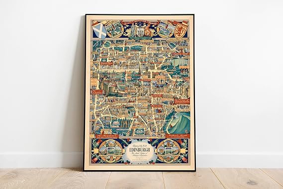 İskoçya Edinburgh 1945 Haritası Sanatsal Duvar Dekorasyon Poster 60x90cm.