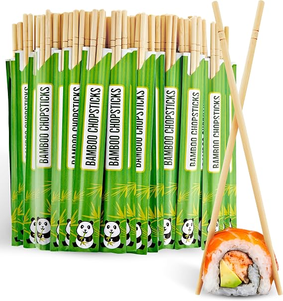 Stock Your Home Disposable Bamboo Chopsticks (100 Pack), Wooden Separated and Wrapped Chopsticks for Chinese Food, Sushi, Takeout and Delivery
