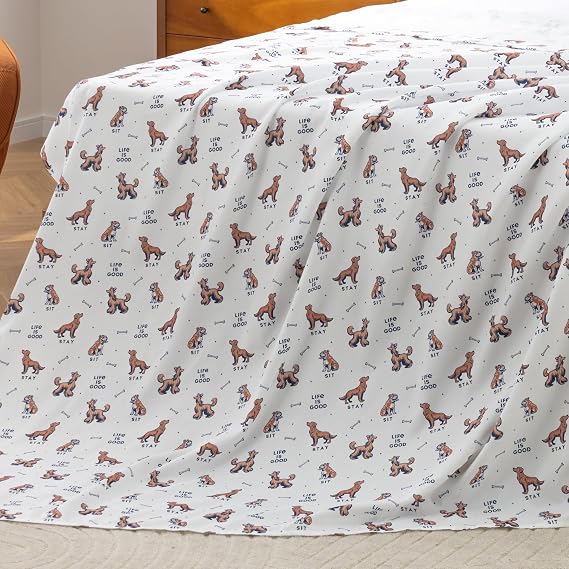 Berkshire LIG Twin Flat Sheet (Only), Brushed Microfiber Sheet with Cute Cartoon Characters, Soft, Breathable, Easy-Care Bedding for LIG Fans, Sit Stay Slay Small White