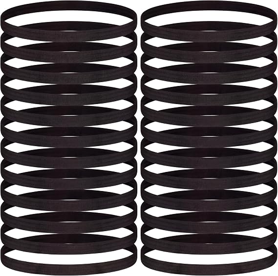 WILLBOND 24 Pcs Thin Elastic Sports Headbands Black Athletic Hair Bands