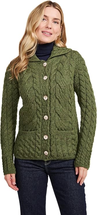 Ladies Buttoned Cabled Cardigan-L