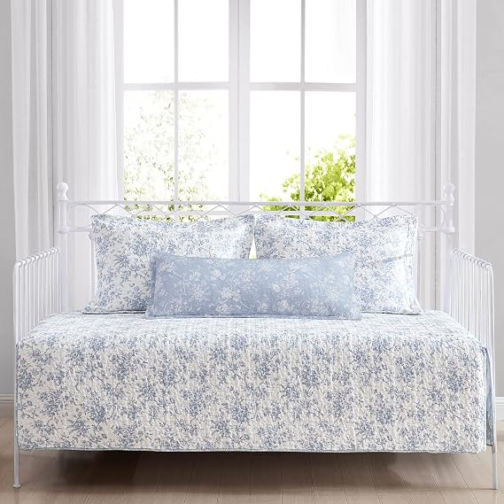 Laura Ashley Home - Daybed Set, Floral Bedding with Matching Shams & Pillow Cover, Home Decor for All Seasons Walled Garden Blue, Daybed