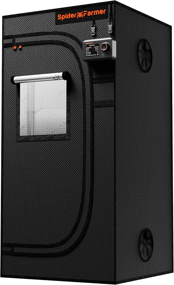 Spider Farmer 2x2 Grow Tent 2025 New, 24"x24"x48", with Hook for Controller, View Window, Side Buckle for Door, 1680D Thicken Mylar Canvas for Indoor Hydroponic Growing for SF1000, SE1500, G1500