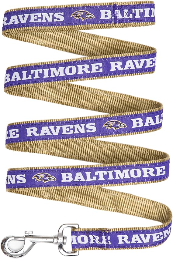 Pets First NFL Licensed Baltimore Ravens Pet Leash, Size Medium Durable Satin Dog & Cat Walking Strap and Pet Tether with Embroidered Team Name & Logo