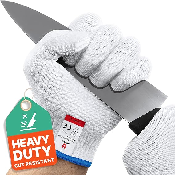 NoCry Superior Heavy Duty Cut Resistant Work Gloves with Grip Dots, Level 5