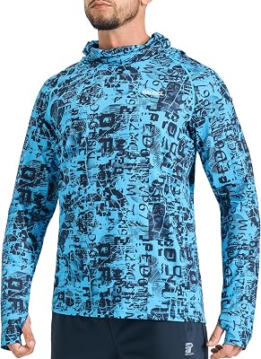 Mens Sun Protection Fishing Shirts UPF 50 Lightweight Hoodie Long Sleeve UV SPF Hooded Shirts with Mask Rash Guard