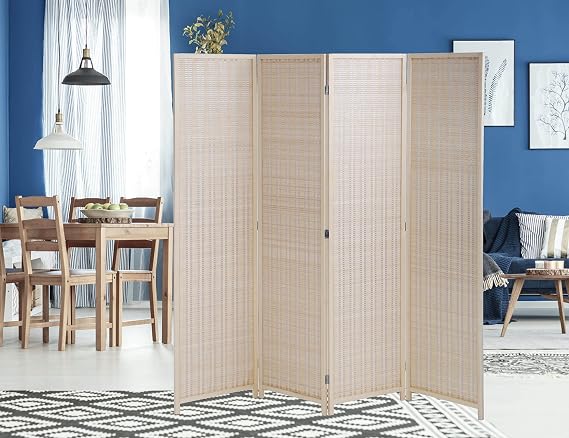 Room Divider Privacy Screen 4 Panel 72 Inches High Folding Portable Room Dividers,Dressing Screen with Bamboo,Wall Dividers for Rooms Home Dorms,Partitions and Dividers Freestanding