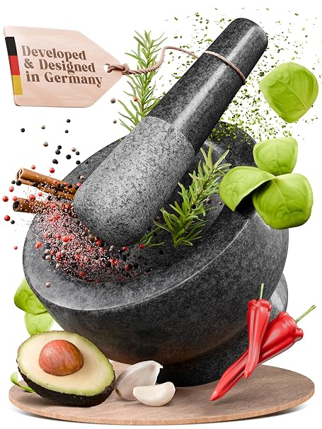 ChefSofi Mortar and Pestle Set (Black, 2-Cups)