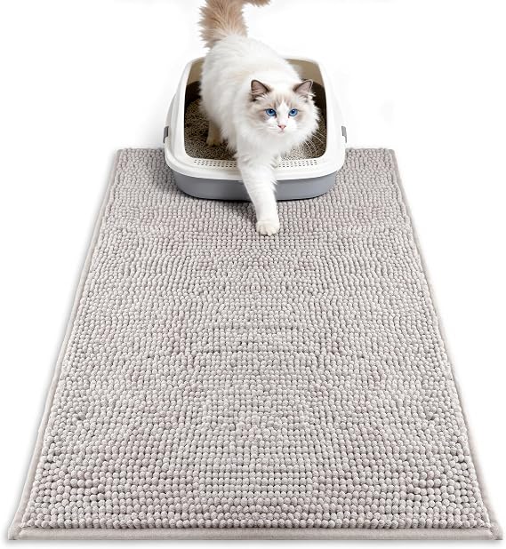 Pieviev Soft Chenille Cat Litter Box Mat, Ultra Absorbent, 28'' x 22''