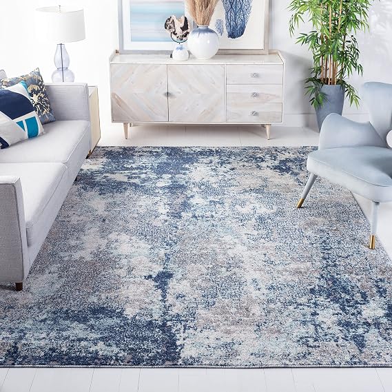 SAFAVIEH Area Rug 8x10 - Aston Collection - Large - Navy & Grey, Modern Abstract Design, Non-Shedding & Easy Cleaning, Ideal for Living Room, Bedroom, Office, Dining Space (ASN710N)