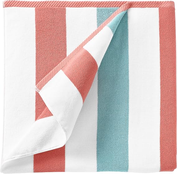 Oversized Plush Cabana Towel by Laguna Beach Textile Co, Classic, Beach and Pool House Towel (Coral & Blue Glass)