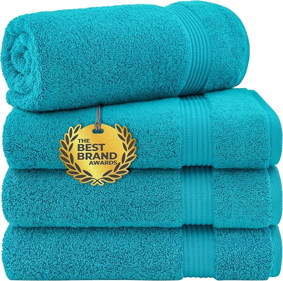 Cotton Paradise Bath Towels for Bathroom, 100% Cotton 4 Piece Turkish Bath Towel Set, Soft Plush Towels Clearance Bathroom Set, Aqua Blue Bath Towels